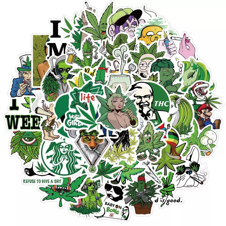 50pcs Assorted Cannabis Design Stickers Gadget Every Weekend Option E