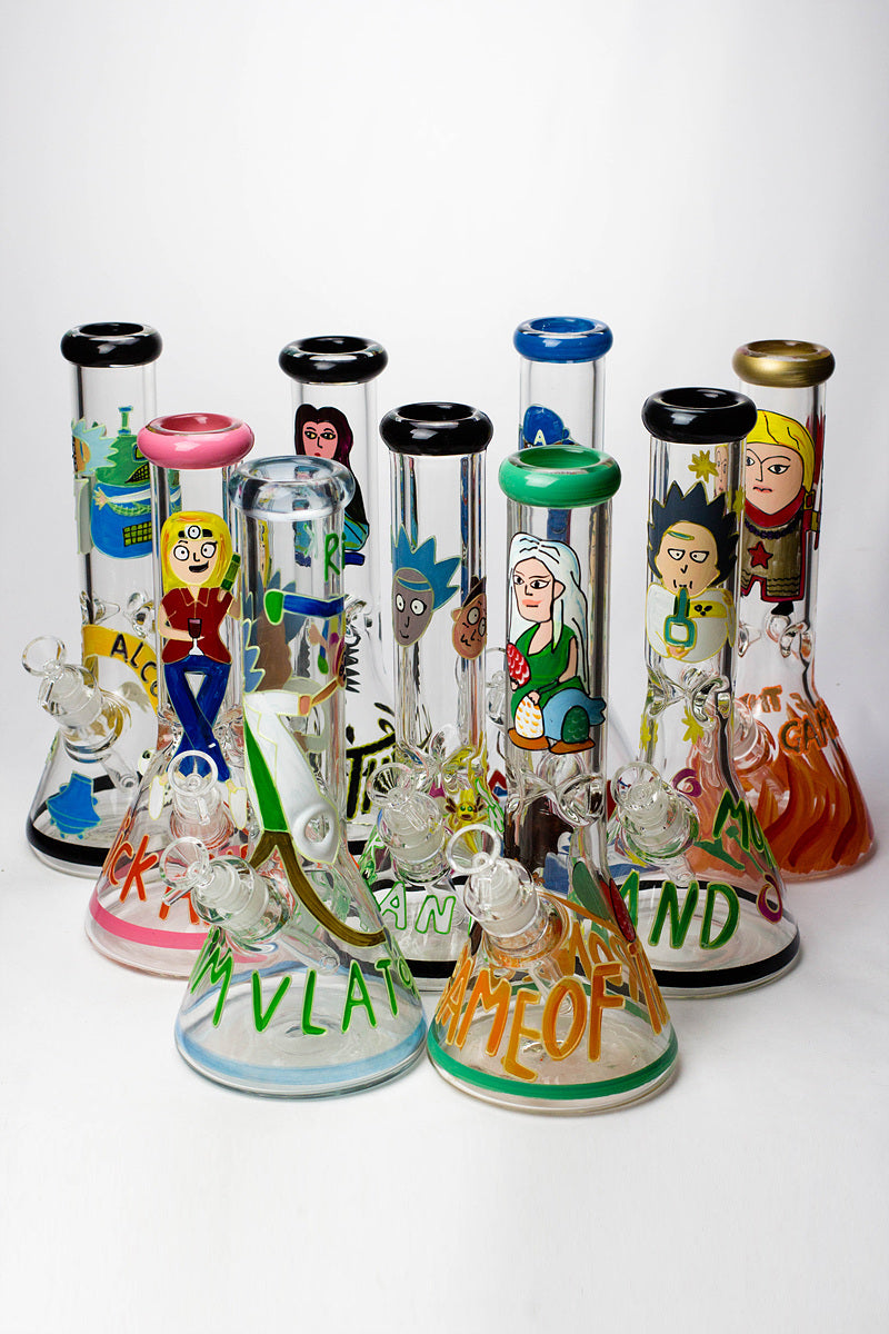 13" Glow in the dark hand painted 7 mm glass water bong Glass Bong BANKA