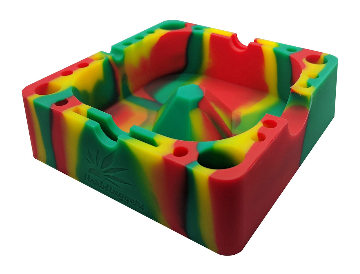 Herbhuggers | Premium Silicone Ashtray Featuring Center Tap Ash and Glassware Clearer with Accessory Organizing Slot Holders Silicone Ashtray Herbhuggers