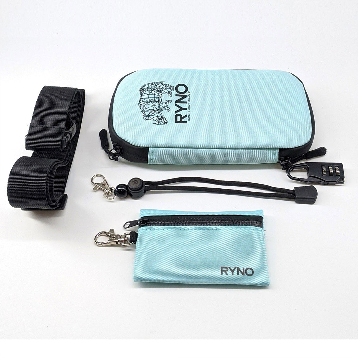 RYNO Smell Proof Bag W/Combo Lock + Shoulder & Wrist Straps Pouch RYNO BAG Seafoam Blue
