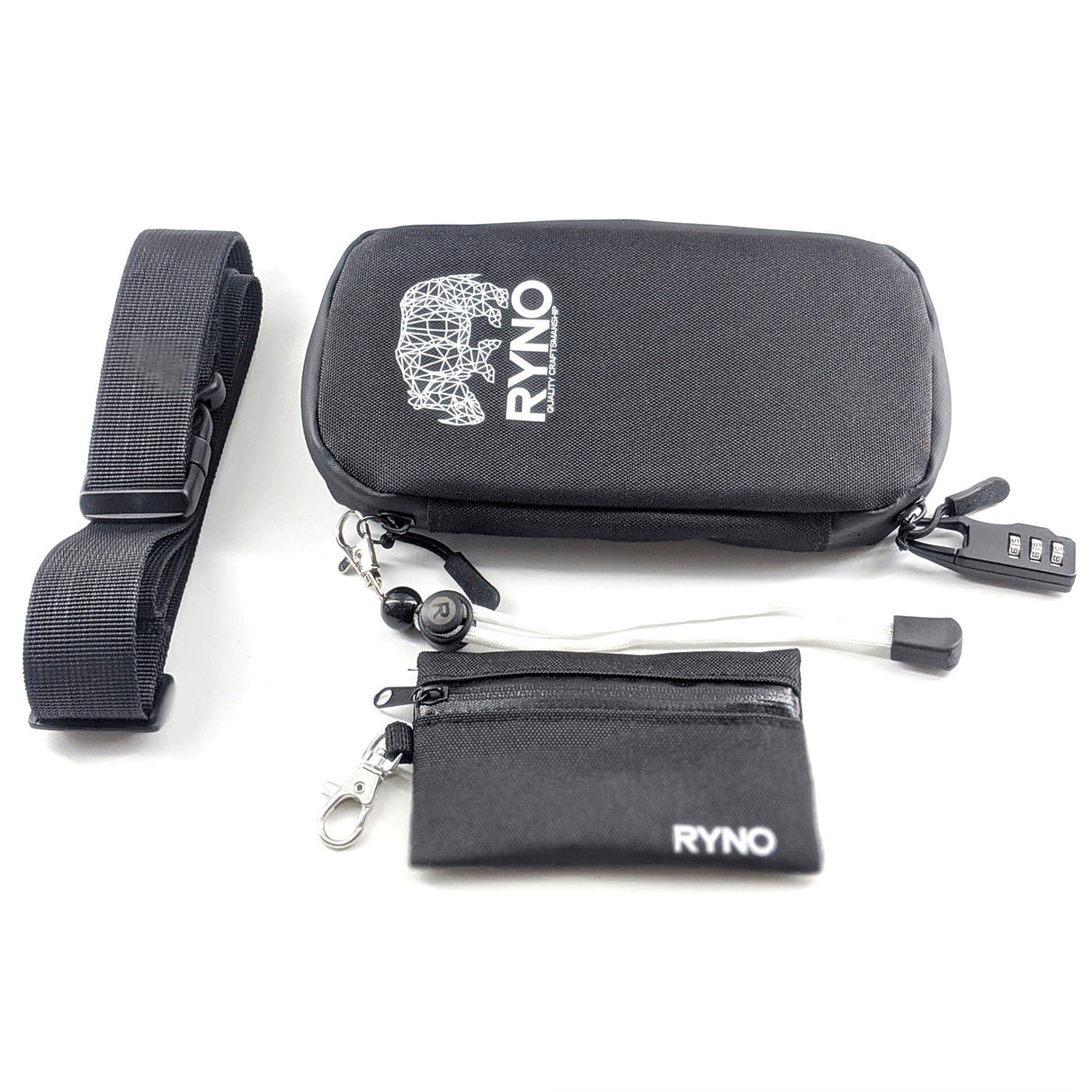 RYNO Smell Proof Bag W/Combo Lock + Shoulder & Wrist Straps Pouch RYNO BAG Charcoal Black
