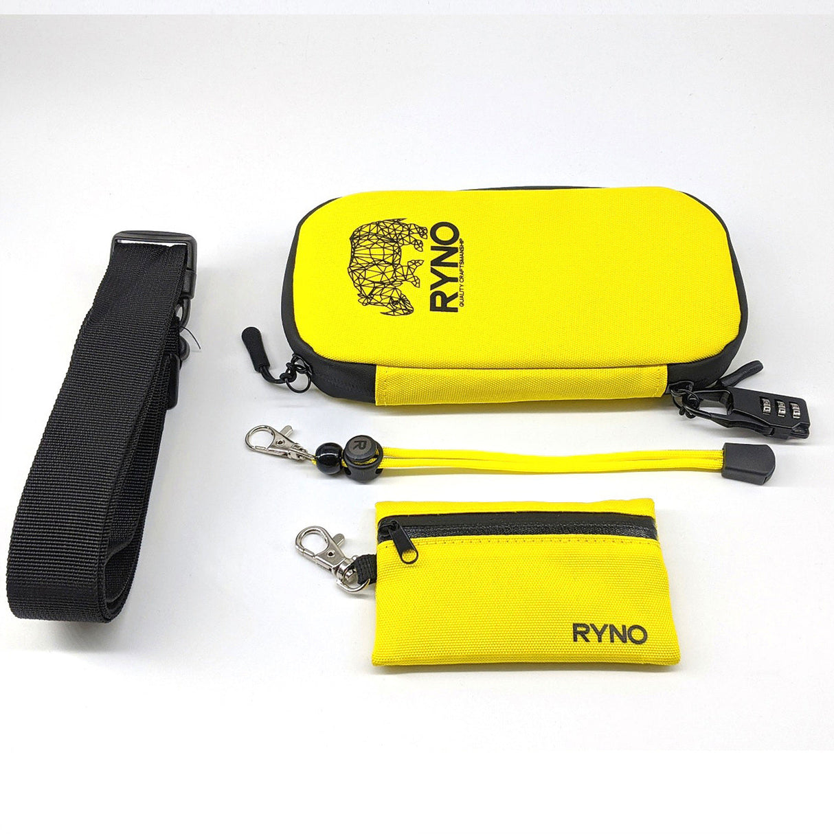 RYNO Smell Proof Bag W/Combo Lock + Shoulder & Wrist Straps Pouch RYNO BAG Lemon Yellow