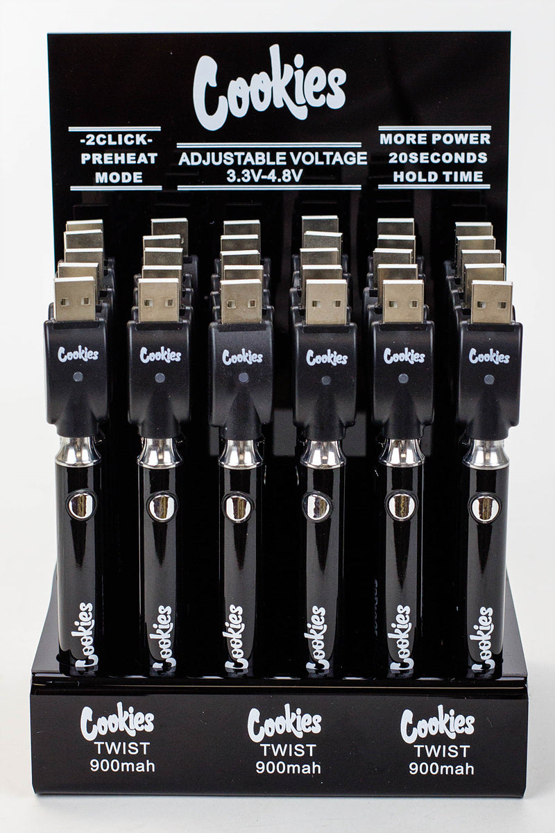 900 mAh Cookies Twist Control Vape Battery with USB charger Display of 30 510 Battery ONE Black