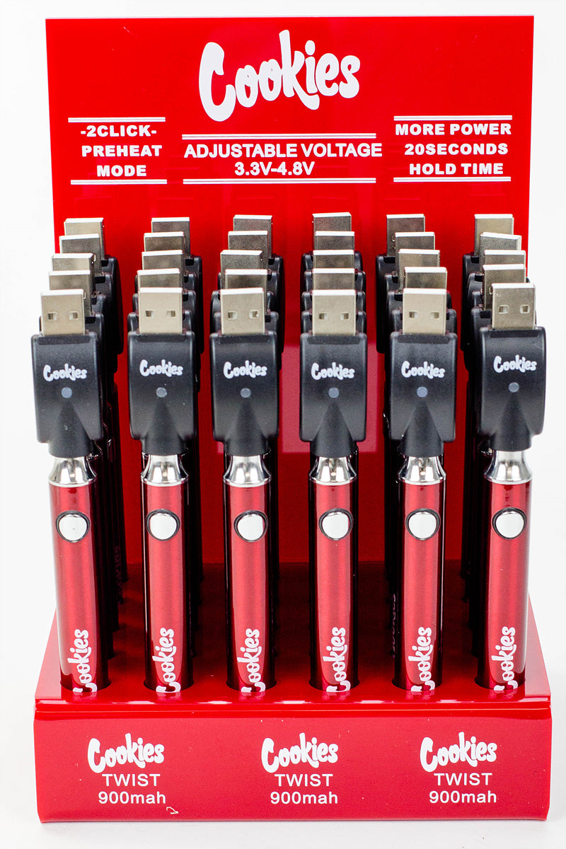 900 mAh Cookies Twist Control Vape Battery with USB charger Display of 30 510 Battery ONE Red