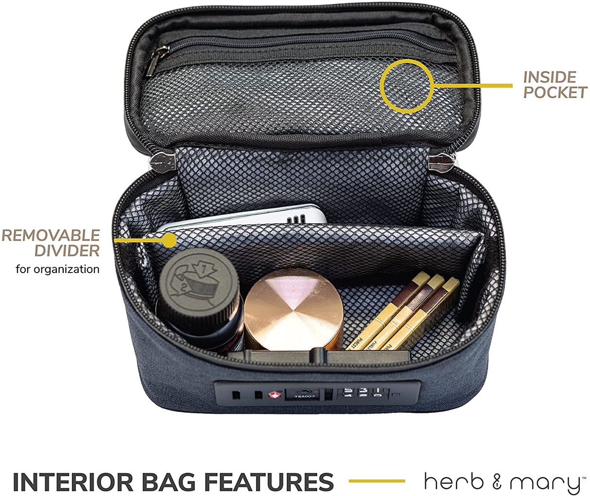 Herb & Mary | Smell Proof Accessories Storage Stash Case w/Integrated Combo Lock (Small) Pouch Herb & Mary