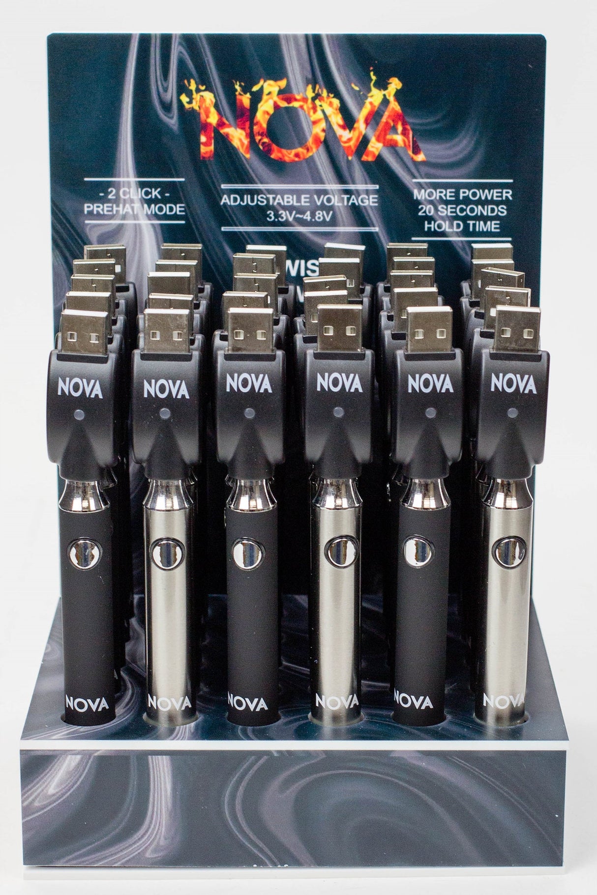 900 mAh Nova Twist Control Vape Battery with USB charger Display of 30 510 Battery ONE Black/Silver