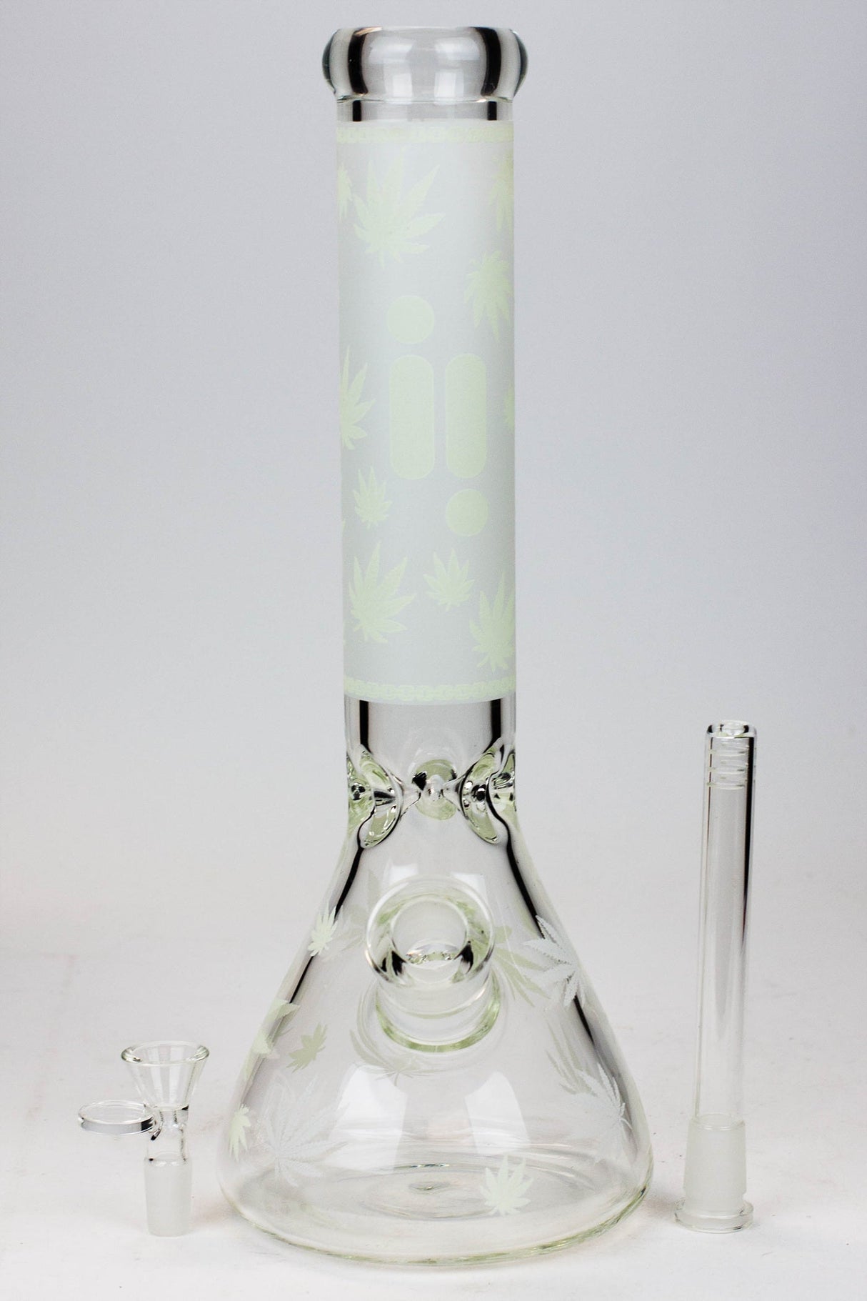 14" Infyniti Leaf Glow in the dark 7 mm glass bong ( GP1654 ) Beaker Bong ONE