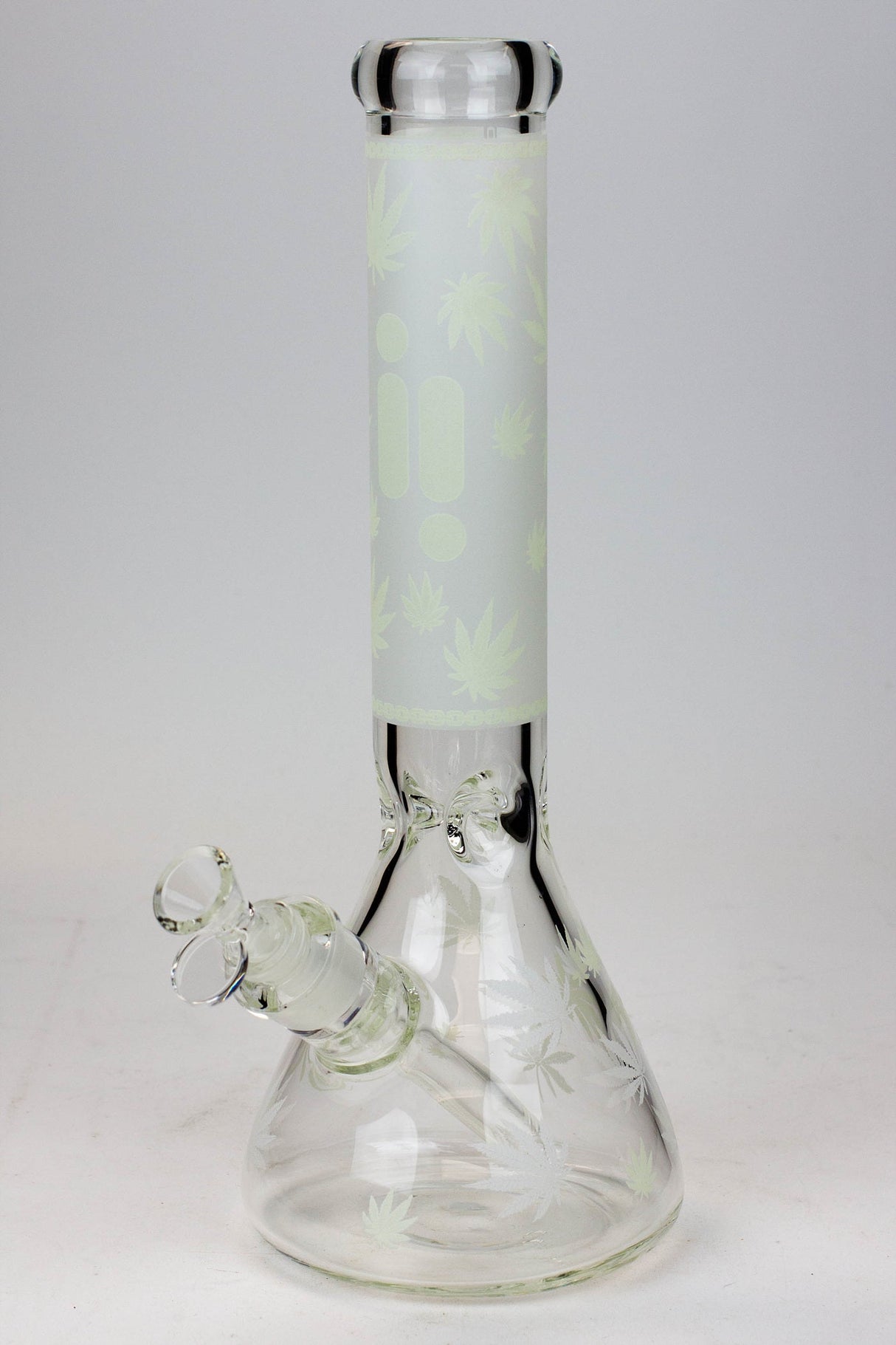 14" Infyniti Leaf Glow in the dark 7 mm glass bong ( GP1654 ) Beaker Bong ONE White