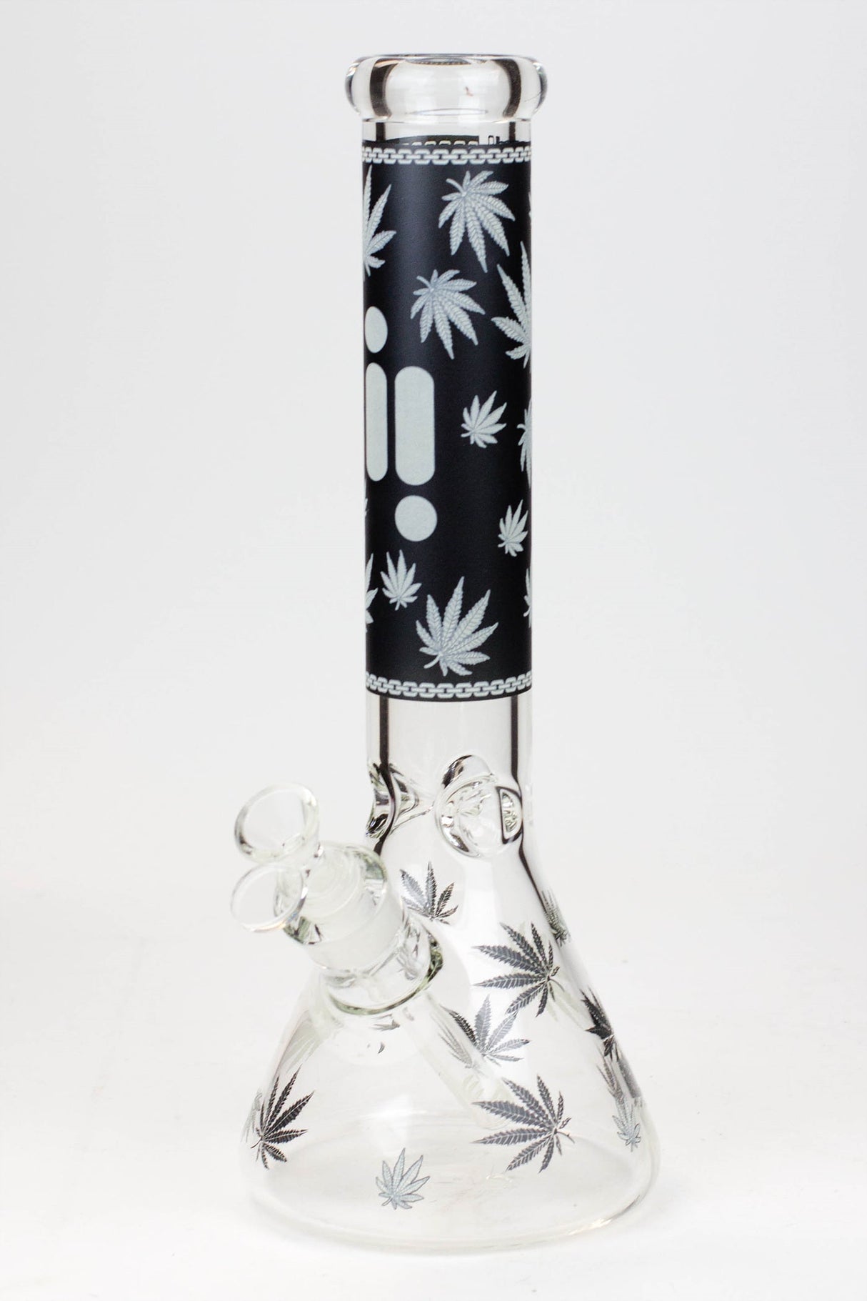 14" Infyniti Leaf Glow in the dark 7 mm glass bong ( GP1654 ) Beaker Bong ONE Black
