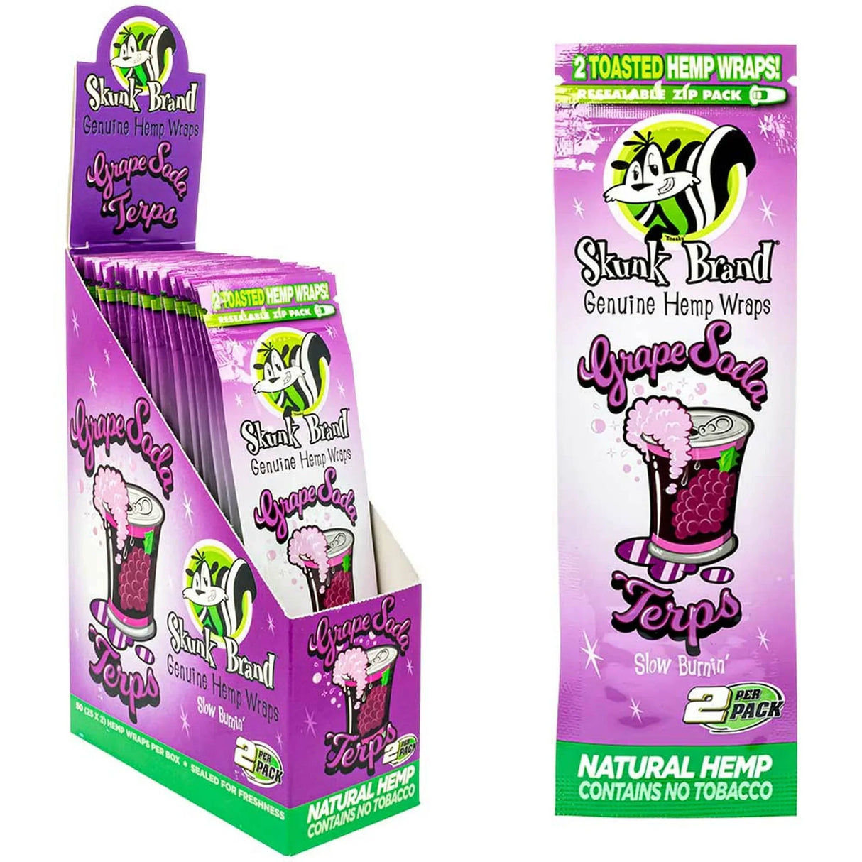 Skunk Hemp Wraps Terp Enhanced Box of 25 Leaf Wrap ONE Grape Soda