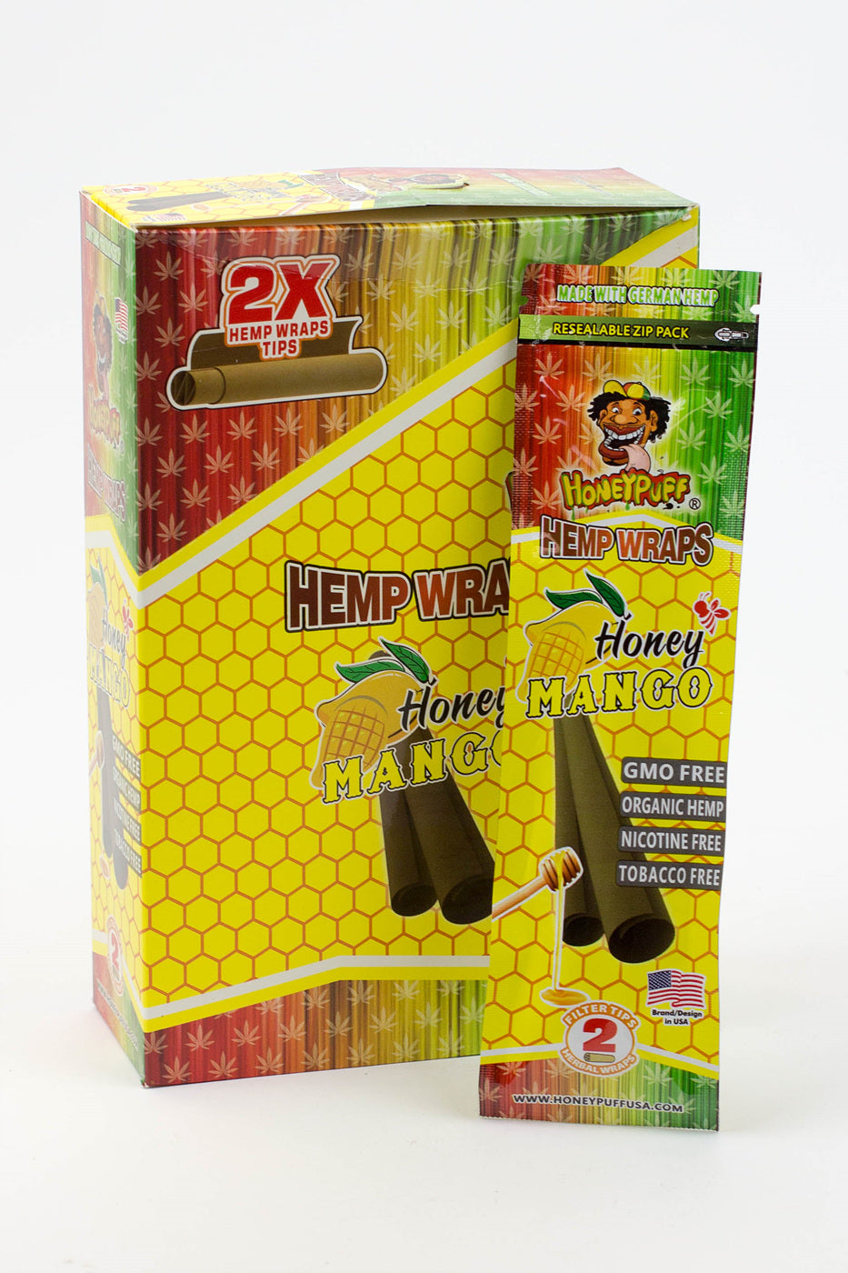 HONEY PUFF | Fruit Flavored Hemp Wraps Box of 12 Pre-rolled Cone (Display Pack) Super Supplys Inc Mango