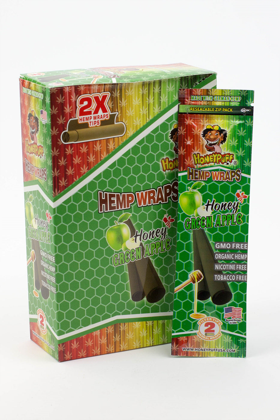 HONEY PUFF | Fruit Flavored Hemp Wraps Box of 12 Pre-rolled Cone (Display Pack) Super Supplys Inc Green Apple