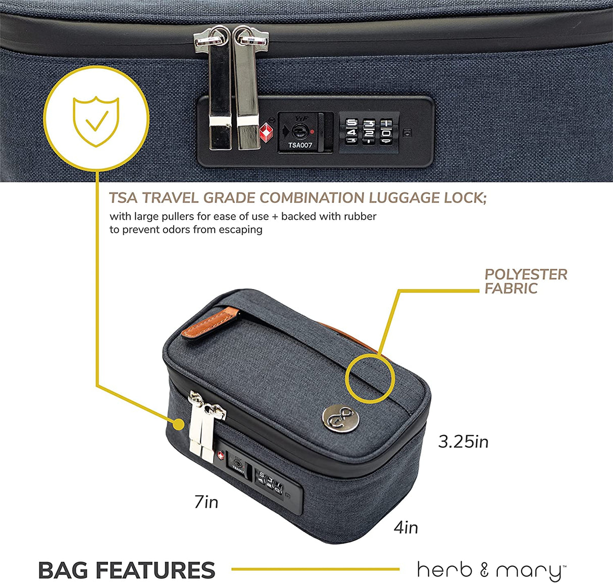 Herb & Mary | Smell Proof Accessories Storage Stash Case w/Integrated Combo Lock (Small) Pouch Herb & Mary