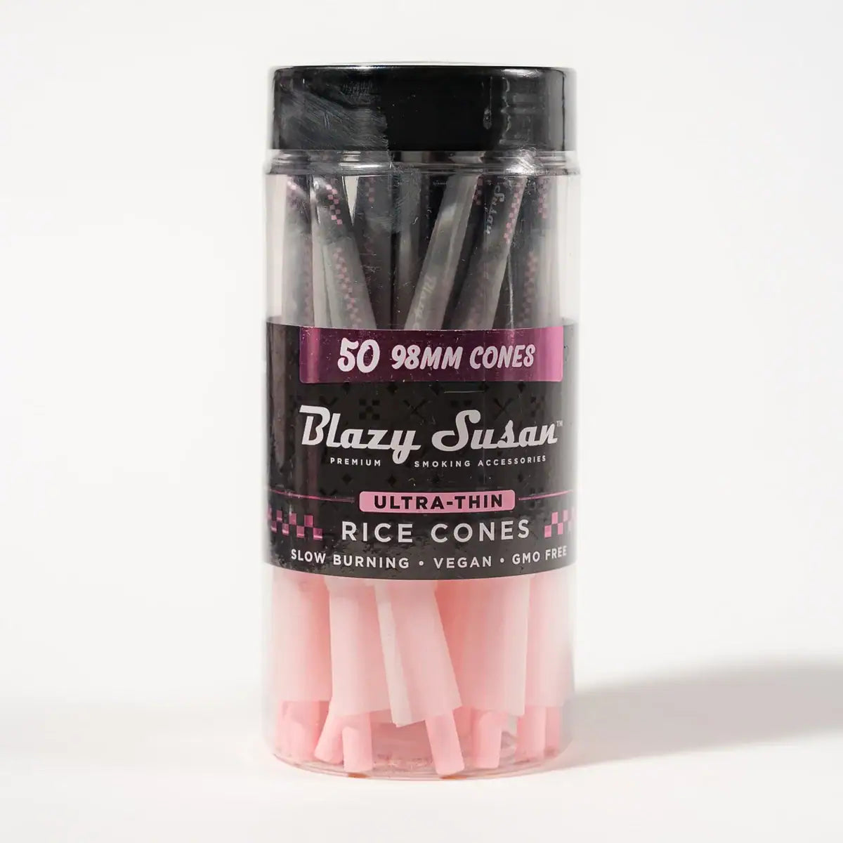 Blazy Susan | Ultra Thin Rice Cones Jar – 50 Count Pre-rolled Cone (Bulk / Tower) Smoking Cat Distribution 98mm