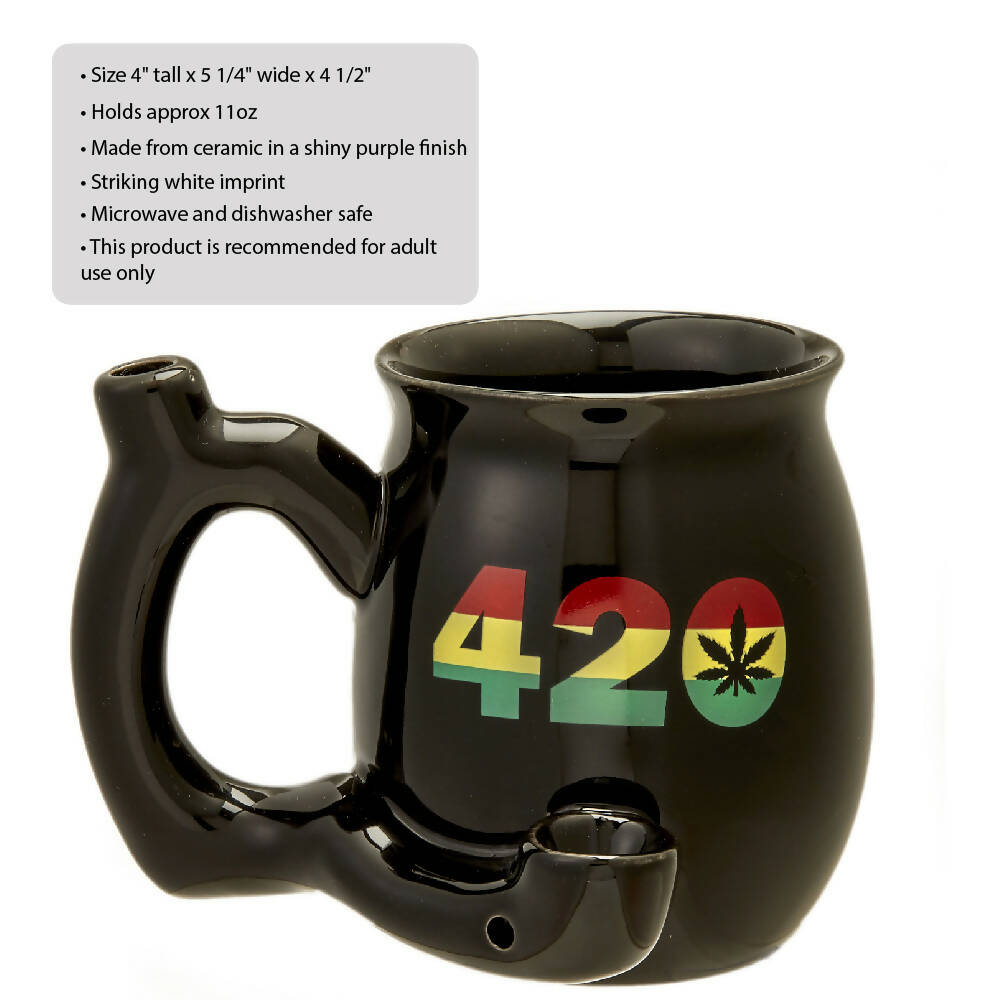 420 Mug - Black Mug with Rasta Colors Mug Pipe Roast and Toast Gifts
