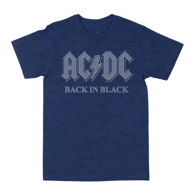 AC/CD | "BACK IN BLACK" Unisex's T-Shirt Heather Navy- Officially Licensed Short Sleeve Philcos Medium