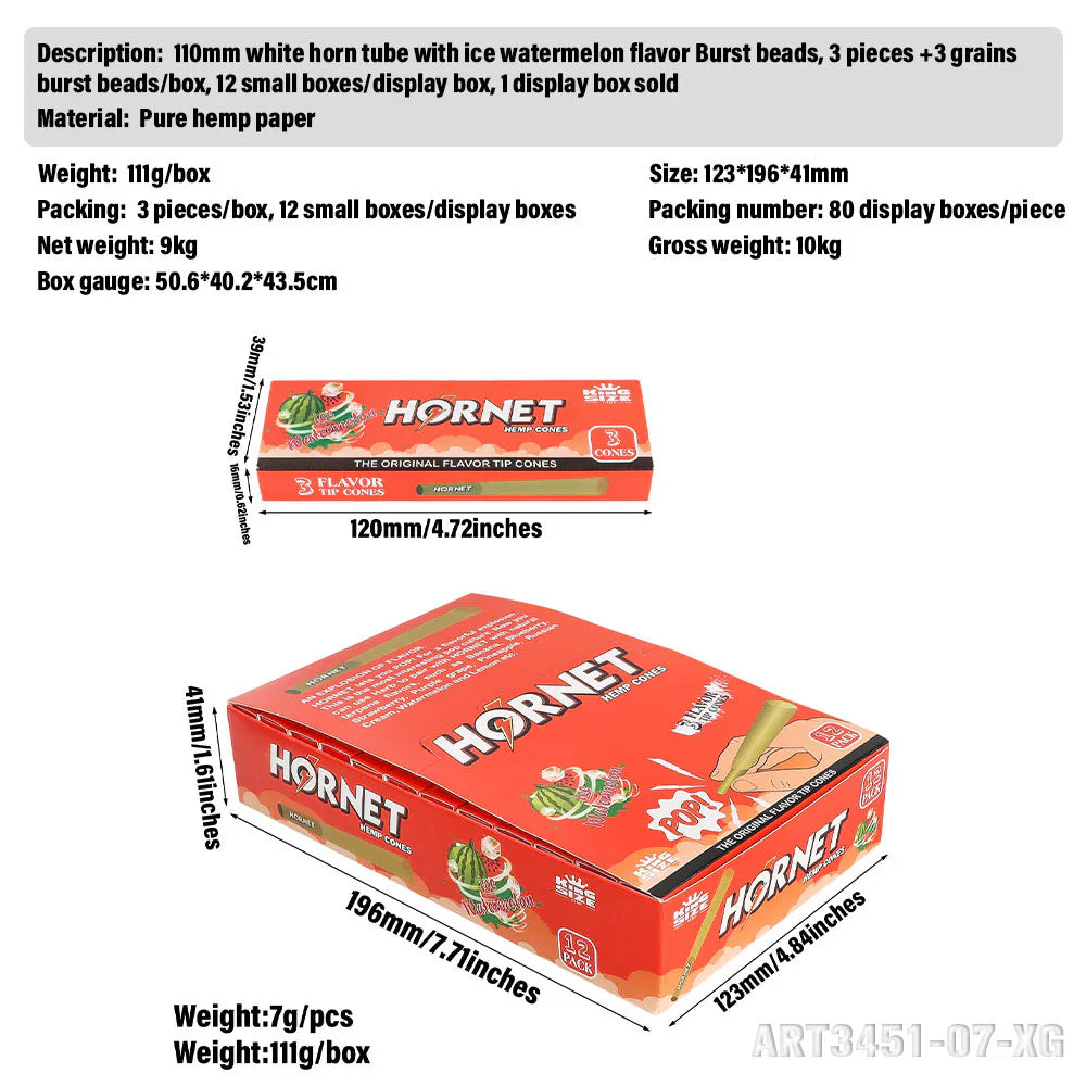 Hornet | King size (110mm) Flavor flavor Burst beads tip cones Box of 12 Pre-rolled Cone (Display Pack) 777 Smoke