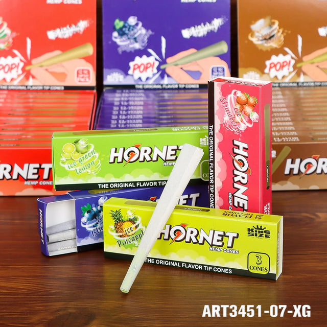 Hornet | King size (110mm) Flavor flavor Burst beads tip cones Box of 12 Pre-rolled Cone (Display Pack) 777 Smoke