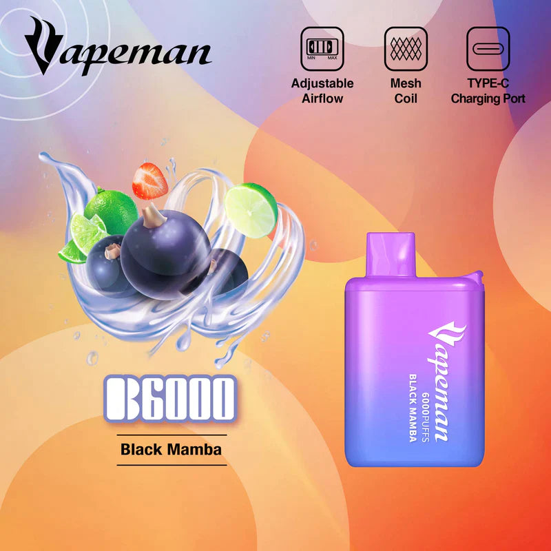 Vapeman 6000 Puffs Rechargable Vape - B6000 Federal Excise Tax StoneSmiths Black Mamba
