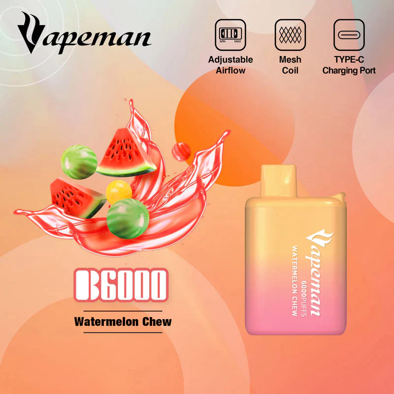 Vapeman 6000 Puffs Rechargable Vape - B6000 Federal Excise Tax StoneSmiths Watermelon Chew