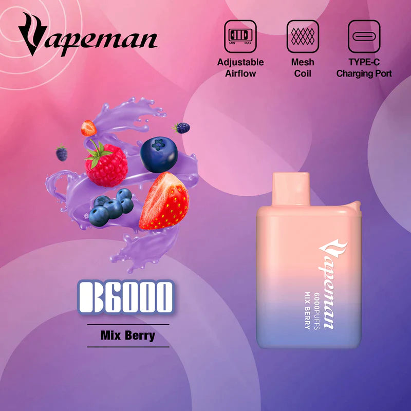 Vapeman 6000 Puffs Rechargable Vape - B6000 Federal Excise Tax StoneSmiths Mix Berry