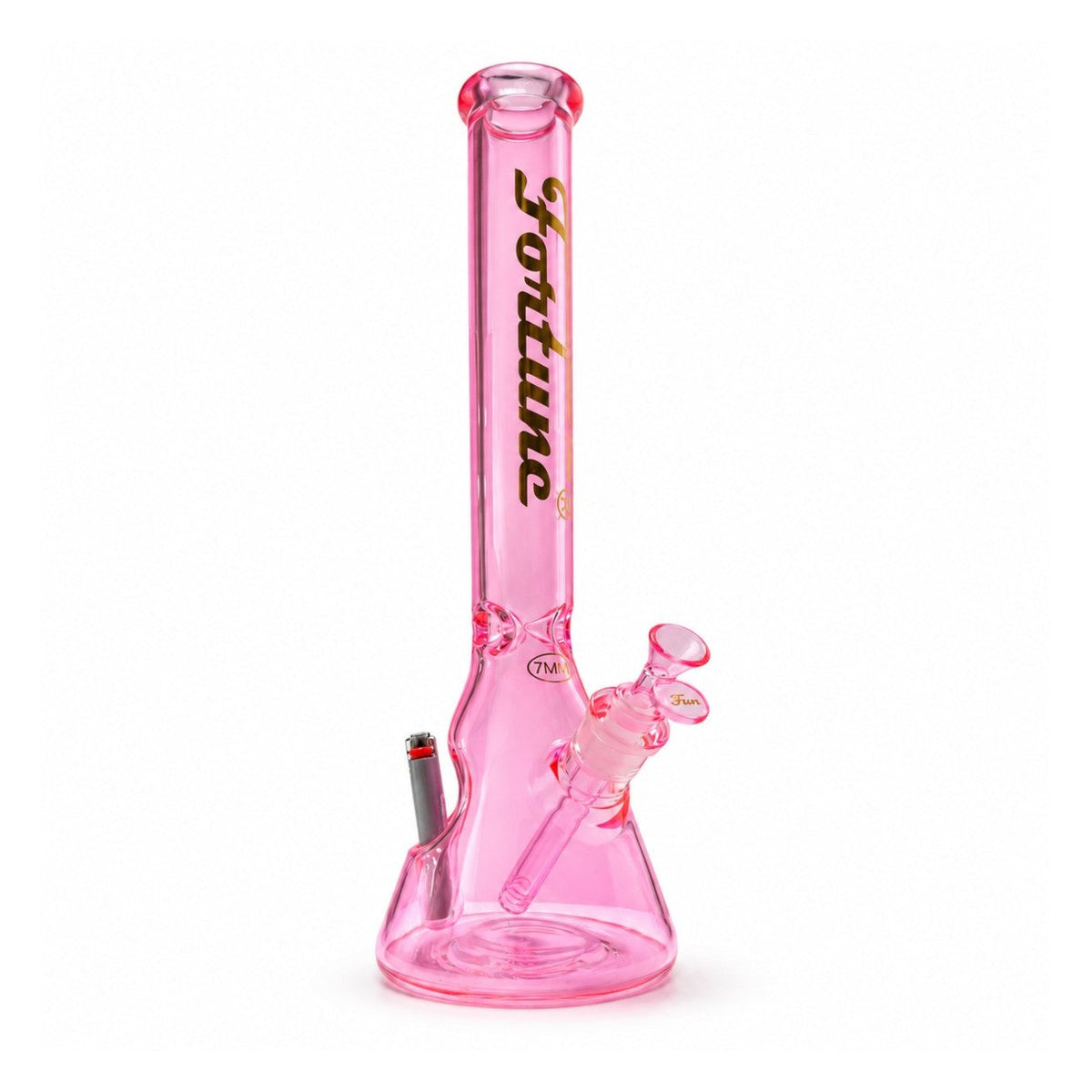 Fortune | 18" 7mm Beaker w/ Lighter Pocket Glass Bong Fortune Pink