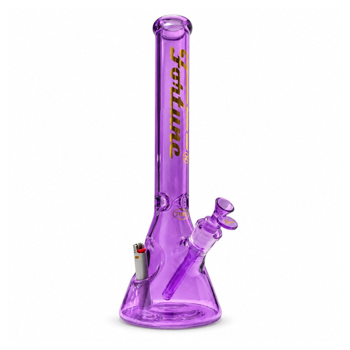 Fortune | 18" 7mm Beaker w/ Lighter Pocket Glass Bong Fortune Purple
