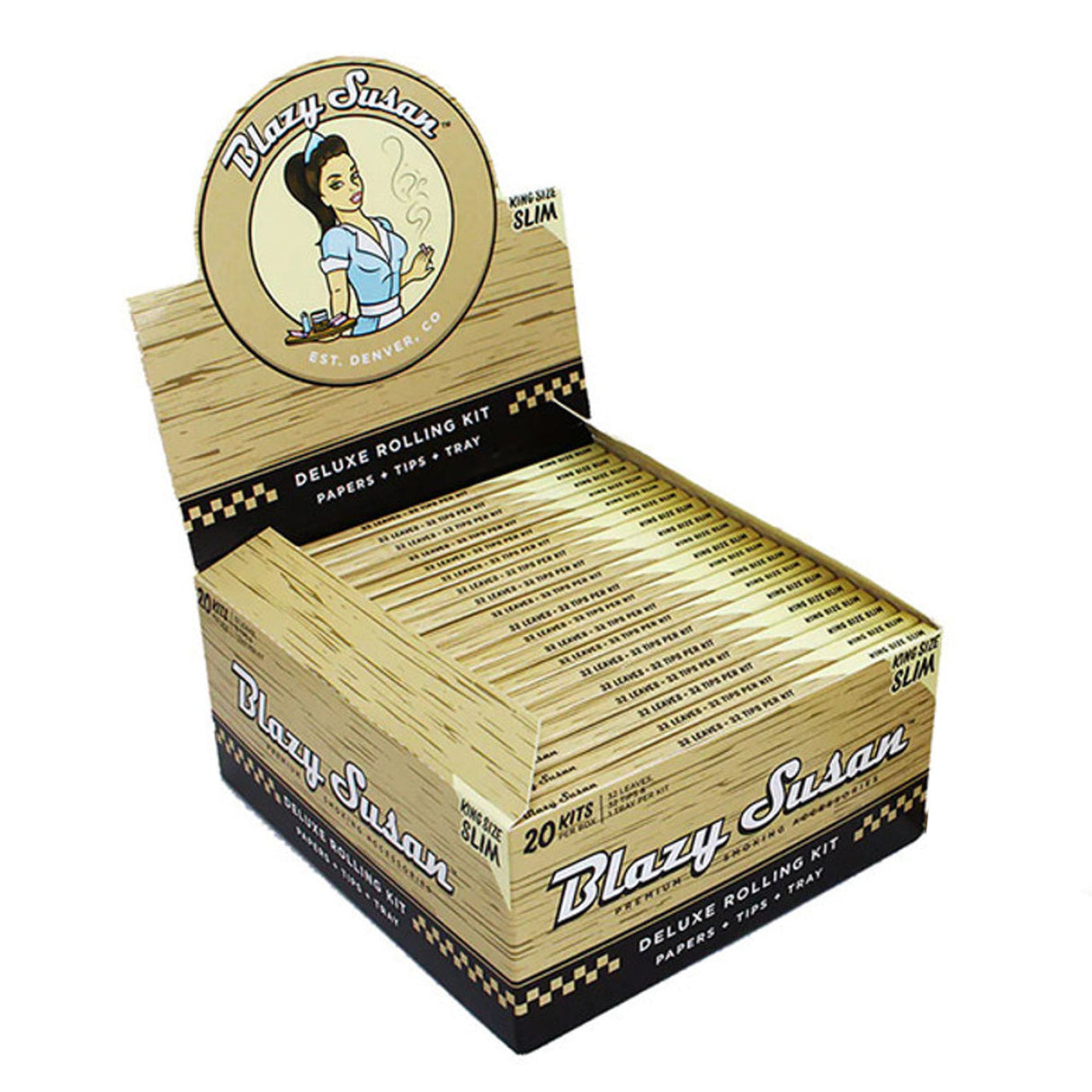 Blazy Susan | Unbleached King Size Deluxe Rolling Kit box of 20 King Size Smoking Cat Distribution