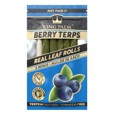 King Palm | 5 Mini Hand-Rolled with flavor tips Box of 15 Leaf Wrap Cannatron Berry Terps