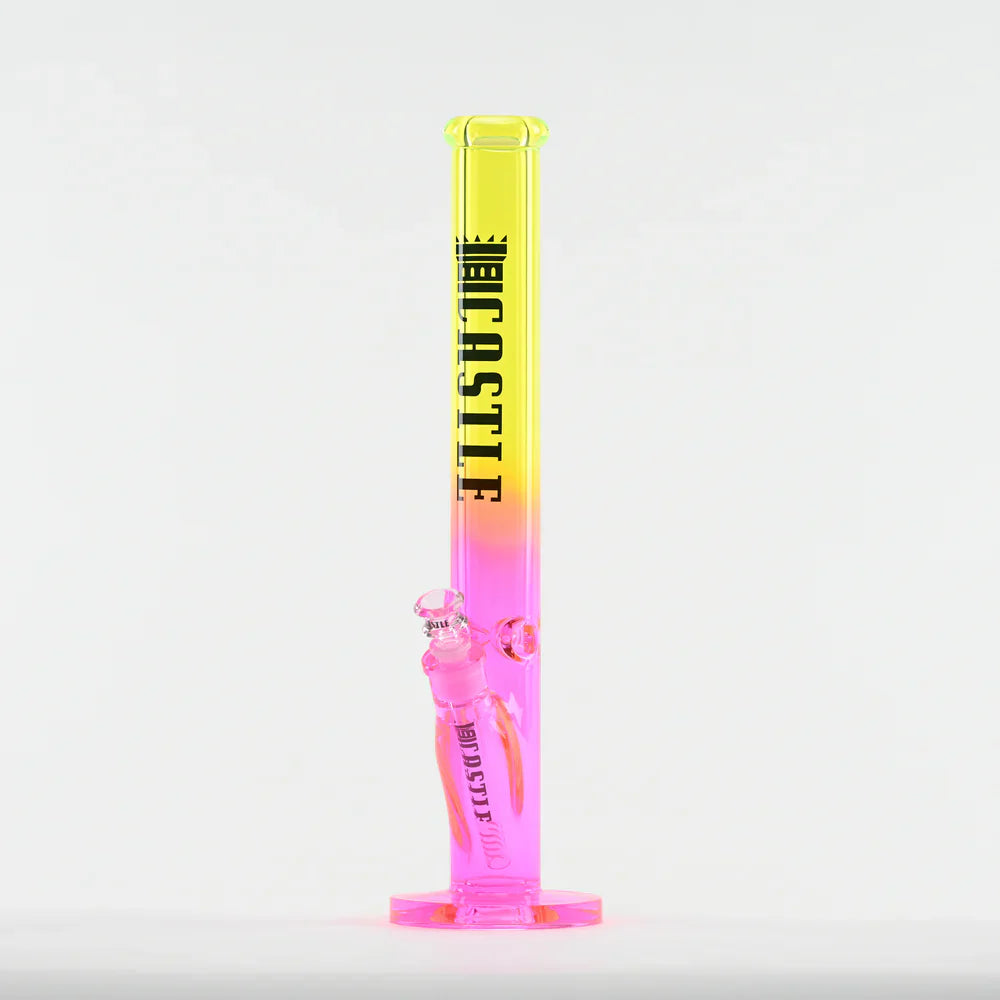 Castle Glassworks | 18" Straight Tube Glass Bong – C-003 (9mm Thick) Glass Bong Castle Glassworks Yellow/Pink