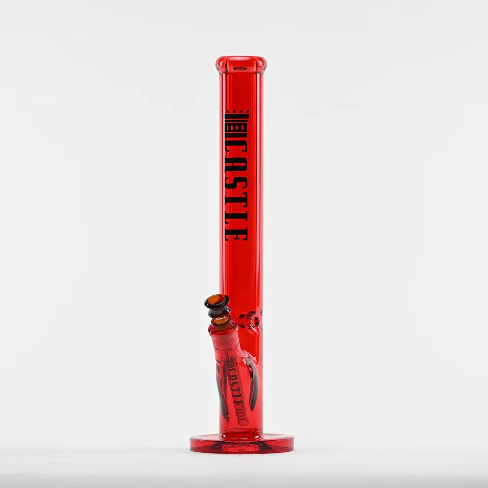 Castle Glassworks | 18" Straight Tube Glass Bong – C-003 (9mm Thick) Glass Bong Castle Glassworks Red
