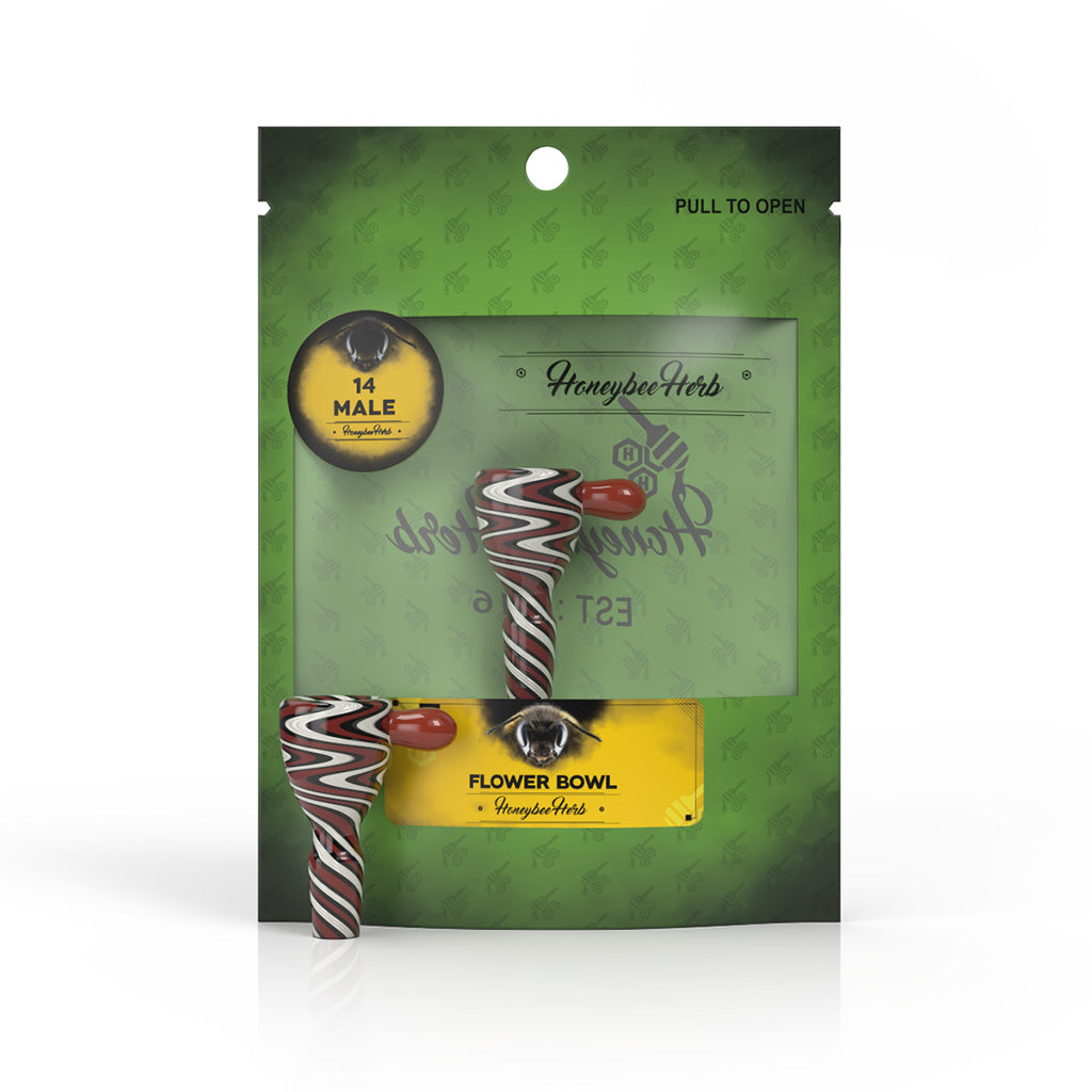 Honeybee Herb GLASS FLOWER BOWL (FB-7) Bowl · Banger · Oil Burner Honeybee Herb Red / White