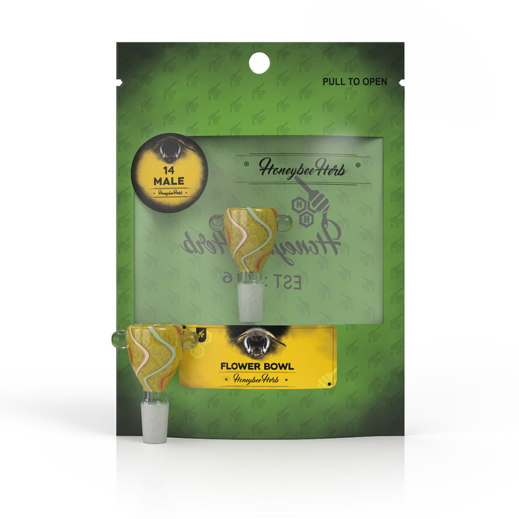 Honeybee Herb GLASS FLOWER BOWL (FB-8) Bowl · Banger · Oil Burner Honeybee Herb Yellow / Red