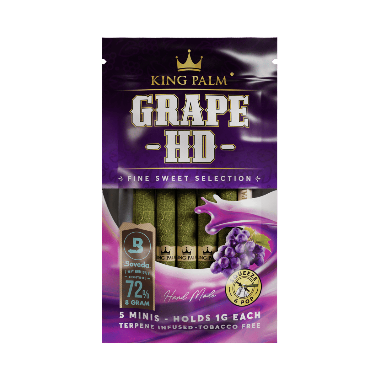 King Palm | 5 Mini Hand-Rolled with flavor tips Box of 15 Leaf Wrap Cannatron Grape HD