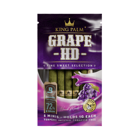 King Palm | 5 Mini Hand-Rolled with flavor tips Box of 15 Leaf Wrap Cannatron Grape HD