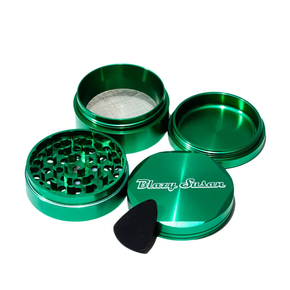 Blazy Susan | 4-Piece Aluminum Grinder - 2.5" Regular Grinder Smoking Cat Distribution Green