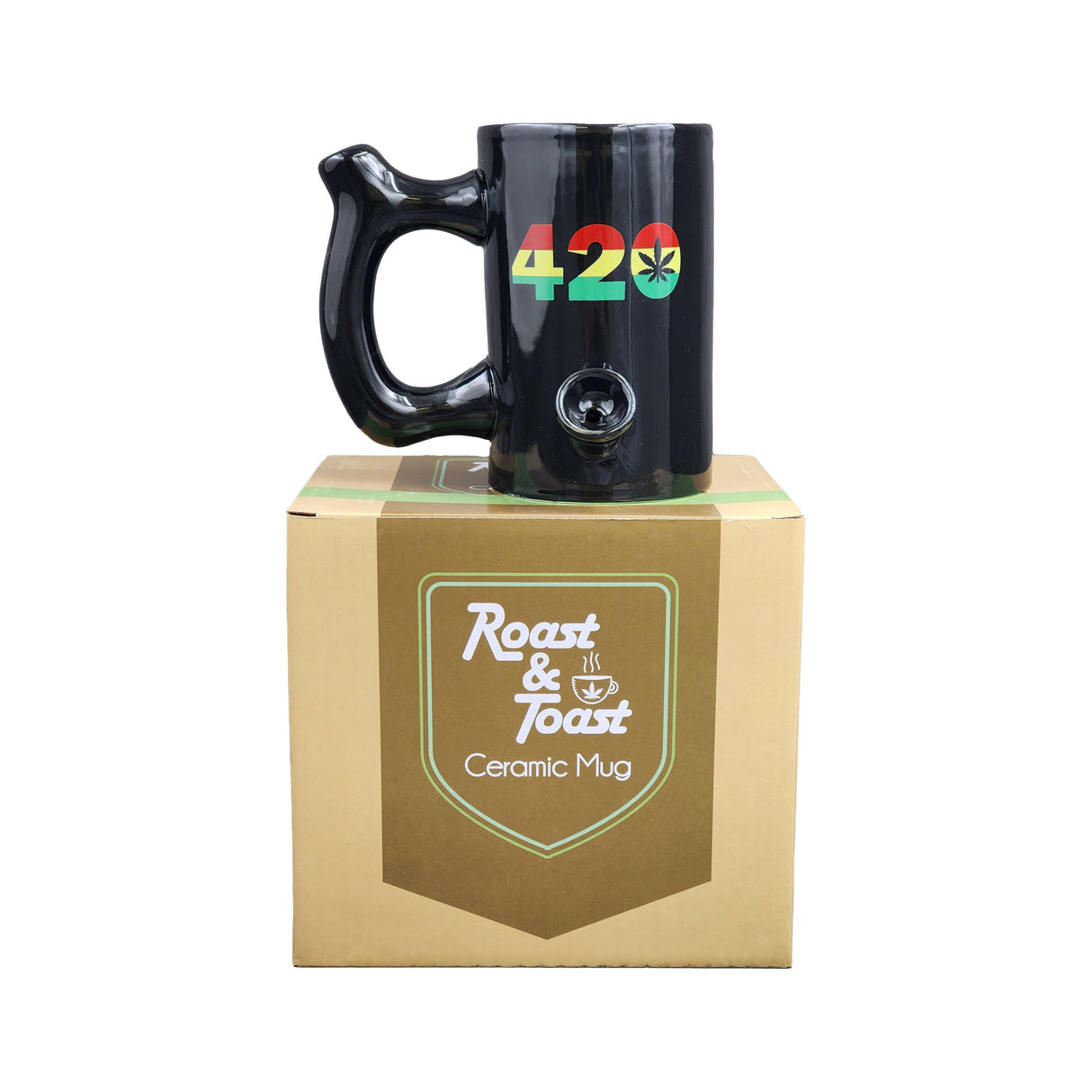 420 Mug - Black Mug with Rasta Colors Mug Pipe Roast and Toast Gifts
