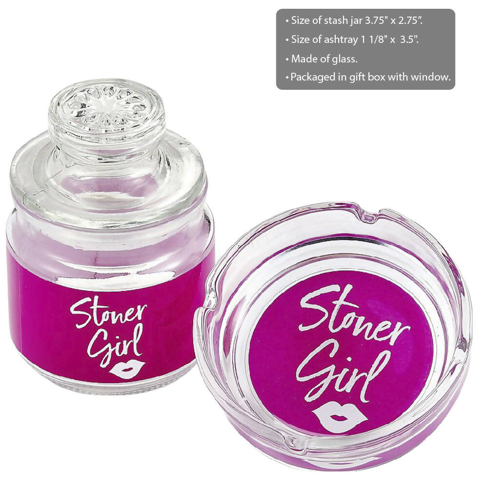ASHTRAY AND STASH JAR SET - PINK STONER GIRL DESIGN Jar Roast and Toast Gifts