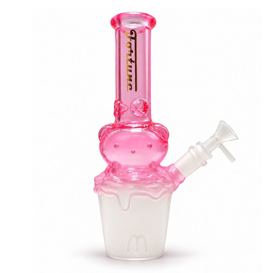 Fortune | 10" Character Cup Glass Water Pipe Glass Bong Fortune Pink