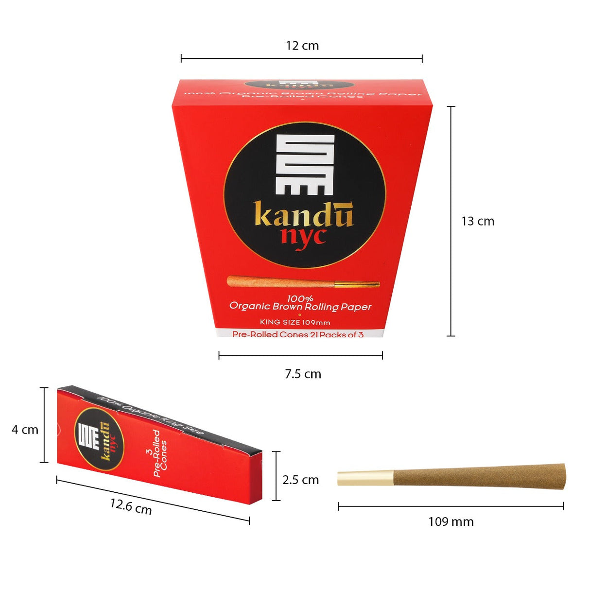 Kandu NYC King Size Pre Rolled Cones, Display Box 21 Count with 3 Cones Each Pre-rolled Cone (Display Pack) Kandu NYC