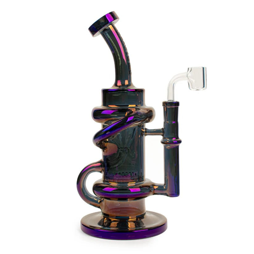 Red Eye Tek | 9.5" Tall Blue Metallic Terminator Finish Glitch Klein Recycler Rig Glass Rig West Coast Gifts Default Title