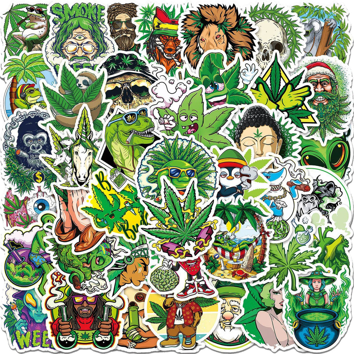 50pcs Assorted Cannabis Design Stickers Gadget Every Weekend Option H