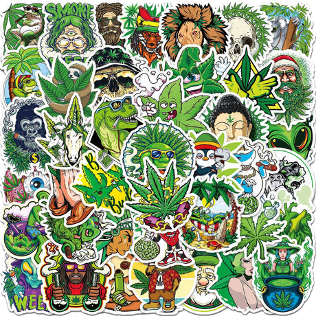 50pcs Assorted Cannabis Design Stickers Gadget Every Weekend Option H
