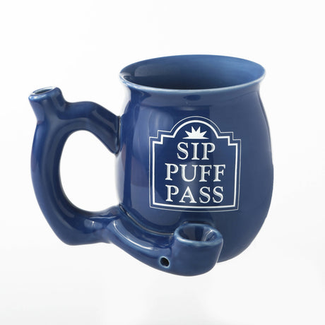 ROAST & TOAST "SIP PUFF PASS" PIPE MUG - SHINY BLUE WITH WHITE PRINT Mug Pipe Roast and Toast Gifts
