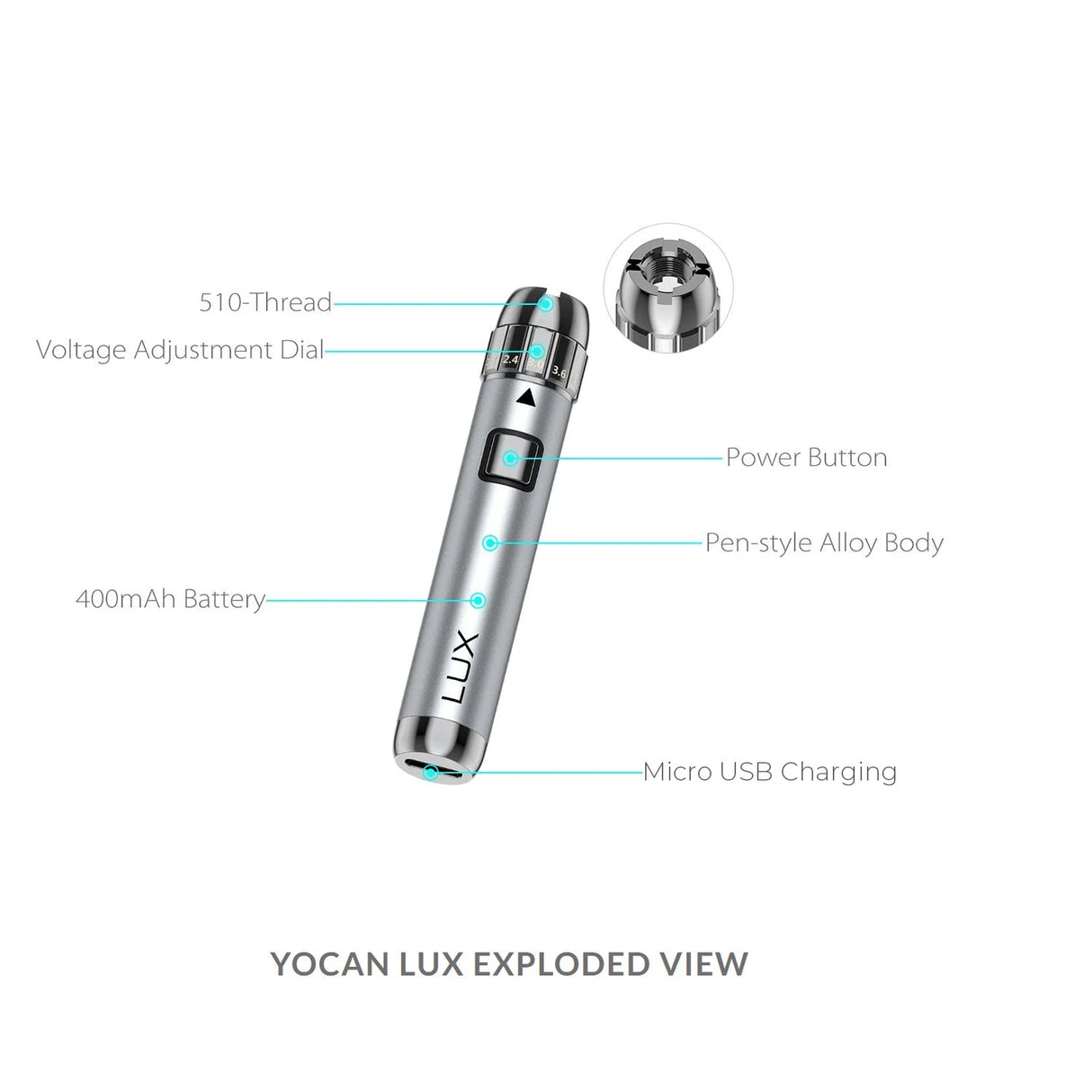 Yocan | LUX Universal twist Battery for 510 thread Display of 20 510 Battery ONE