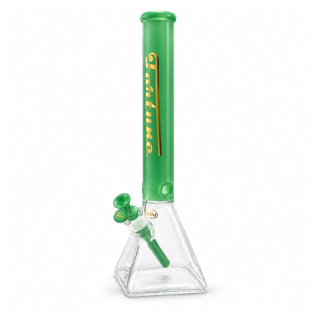 Fortune 18" 7mm Square Base Glass Water Pipe – 50mm Neck Glass Bong Fortune Green