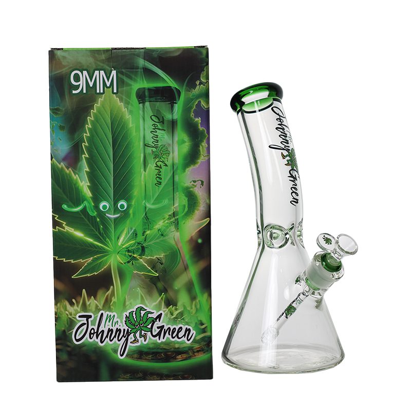 Johnny Green | 12″ 9mm Beaker Bent Neck with Grid Percolator Slide – Green (MJG-007) Glass Bong Canadian Distributor