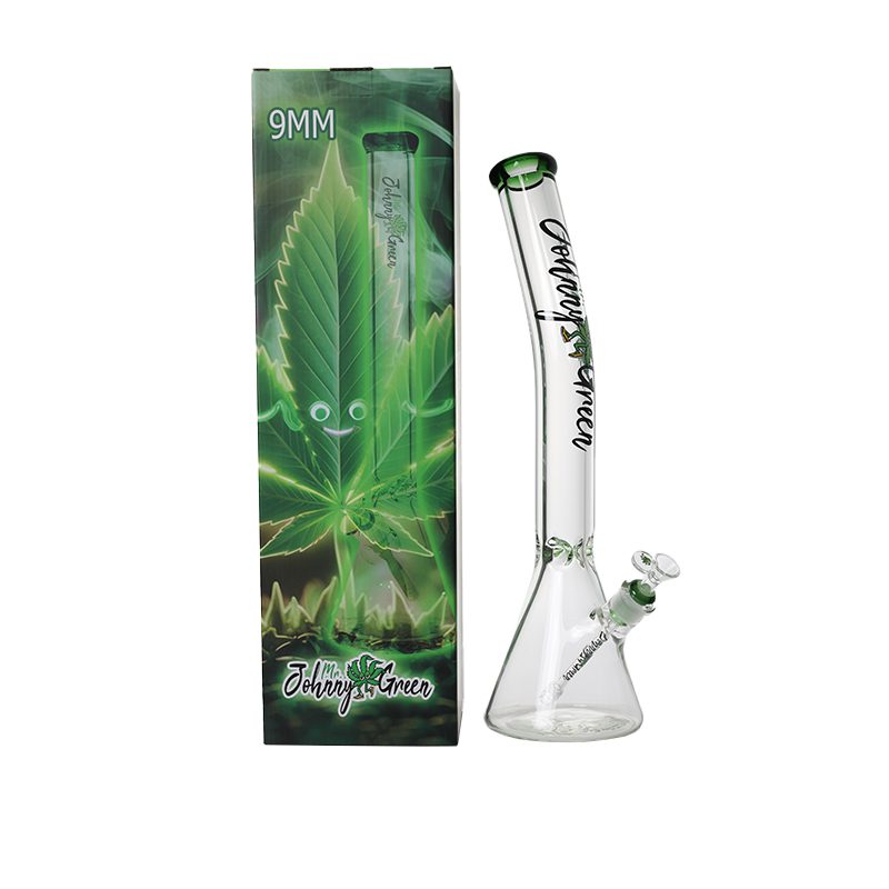 Johnny Green | 20″ 9mm Beaker Bent Neck with Grid Percolator Slide – Green (MJG-009) Glass Bong Canadian Distributor