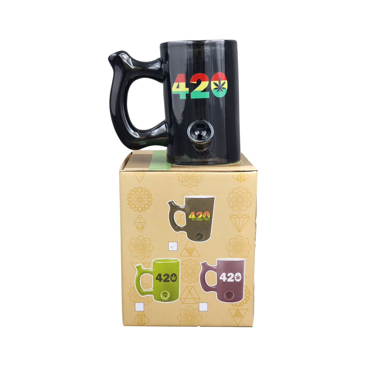420 Mug - Black Mug with Rasta Colors Mug Pipe Roast and Toast Gifts