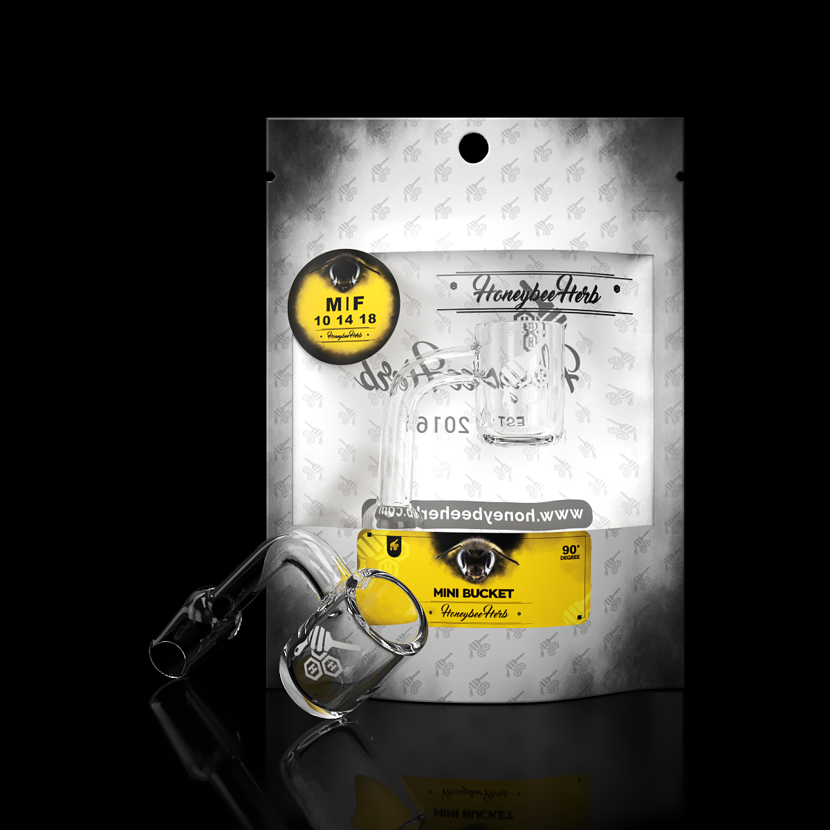 Honeybee Herb White Line 90° Mini Bucket Quartz Banger Bowl · Banger · Oil Burner Honeybee Herb 14 mm Male